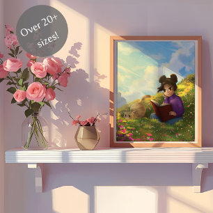 Poster L'affiche de la fille lisant et du chat ennuyé