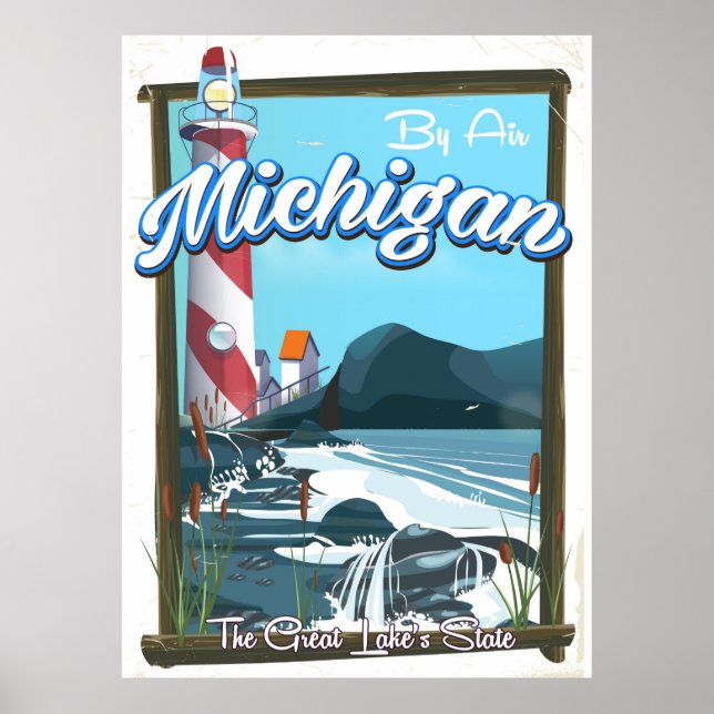 Poster L'affiche de voyage du phare du Michigan!. (Devant)