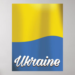 Poster L'affiche de voyage vintage du drapeau ukrainien