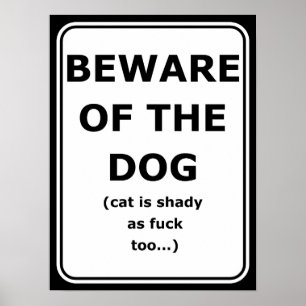 Poster L'affiche drôle prennent garde du chien, chat est