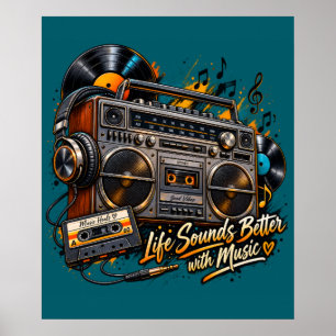 Poster L'affiche rétro de la chaîne stéréo Boombox « La v