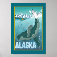 L'affiche Vintage des baleines de voyage de l'Alas