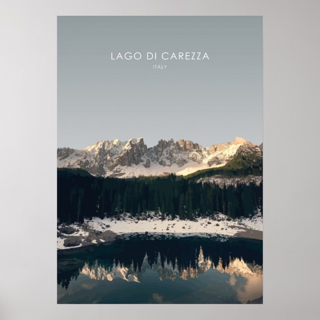 Poster Lago Di Carezza, Italie Illustration de voyage (Devant)