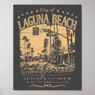 POSTER LAGUNA BEACH ORANGE CALIFORNIE VINTAGE