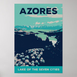 Poster Lagune des Açores de 7 villes illustration Portuga