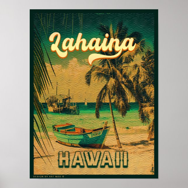 Poster Lahaina Maui Hawaii Retro Sunset Souvenir 1950 (Devant)