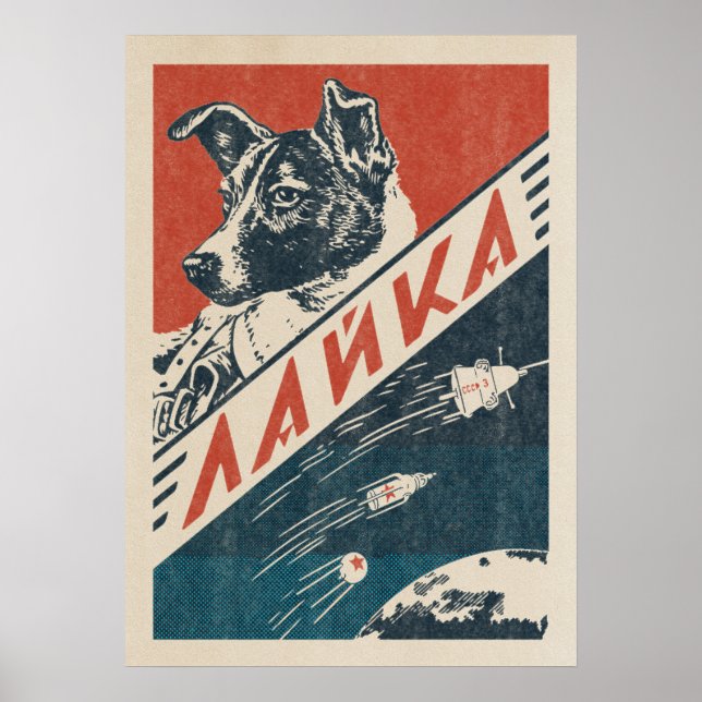 Poster Laika, chien spatial soviétique — espace rétro Vin (Devant)