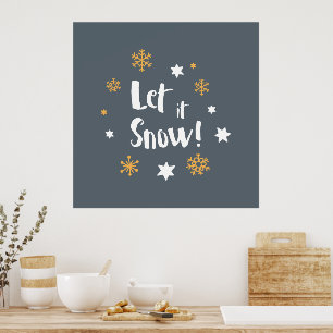 Poster "Laisse-le neiger !" Calligraphie gris de Noël