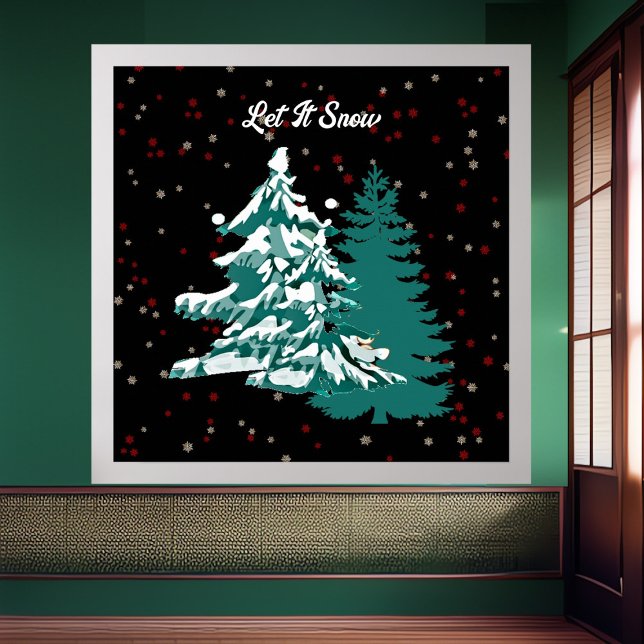 Poster Laisser la neige aquarelle hiver Noël Bois (Let it Snow Watercolor Winter Christmas Woodland Poster)