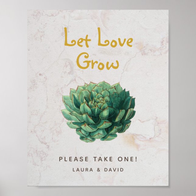 Poster Laisser l'amour grandir Succulents Mariage botaniq (Devant)