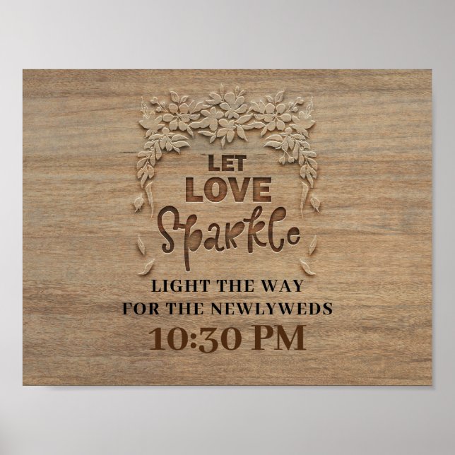 Poster Laisser l'amour scintiller Rustic Wood Mariage Sig (Devant)