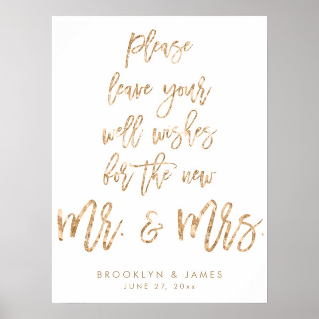Poster Laisser votre puits Mariage Signer Gold Foil (Devant)