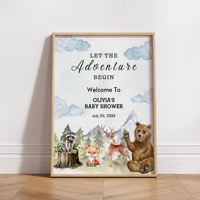 Poster Laissez l'aventure commencer le Baby shower Garçon (Let the Adventure Begin Boy Baby Shower Welcome Sign )