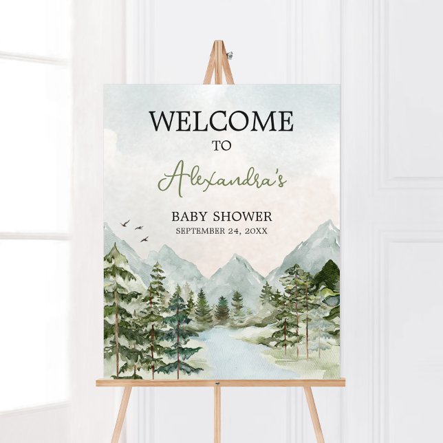 Poster Laissez l'aventure commencer Woodland Welcome (Forest Baby Shower Welcome Sign)