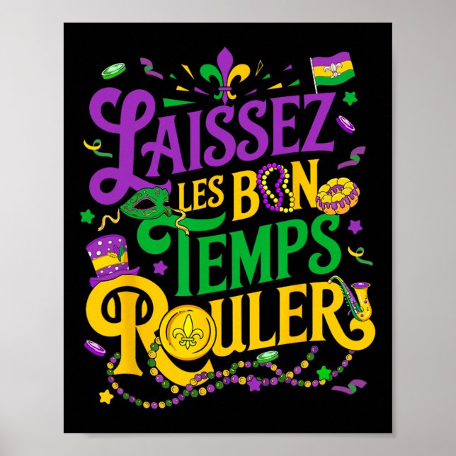 Poster Laissez Les Bon Temps Rouler Mardi Gras Beads Fleu (Devant)