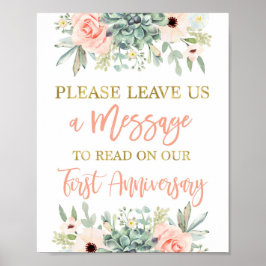 Poster Laissez un message pancarte mariage succulentes