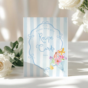 Poster Laissez votre carte de recette ici Blue Floral Mar