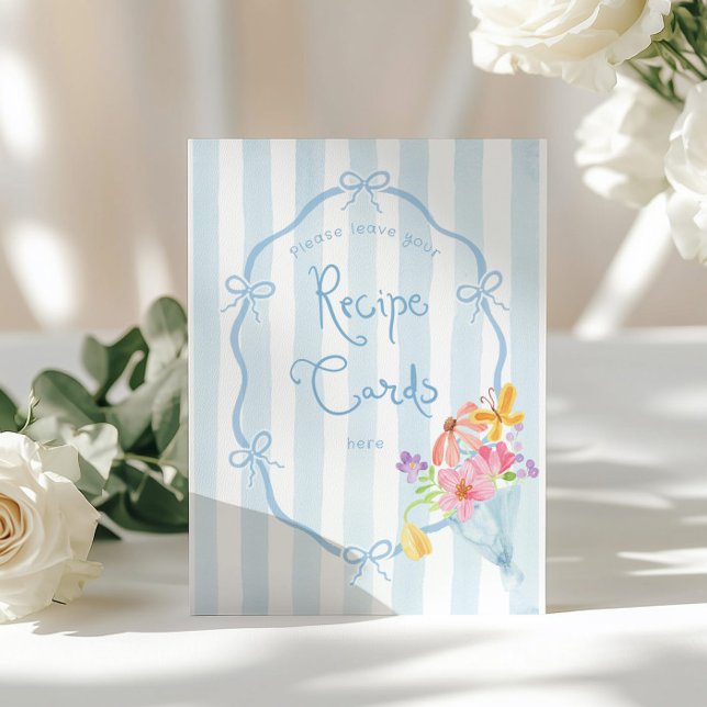 Poster Laissez votre carte de recette ici Blue Floral Mar (Créateur téléchargé)