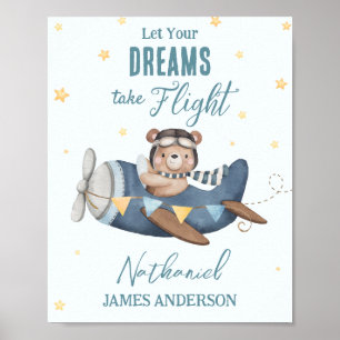 Poster Laissez votre rêve prendre son envol Ourson mignon