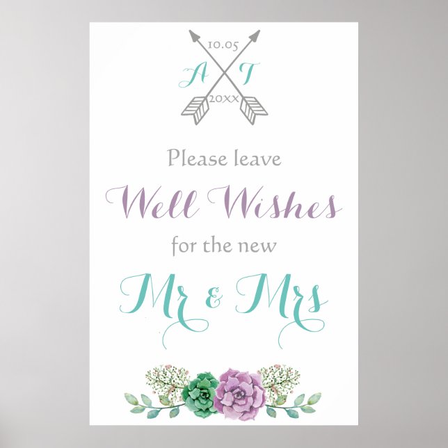 Poster Laissez votre signe de voeux mariage botanique pou (Devant)