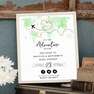 Poster "Laissons Commencer L'Aventure !" Baby shower Cart