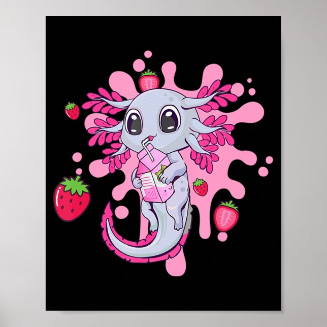 Poster Lait de fraise Axolotl Cute Kawaii Anime Gir cadea (Devant)