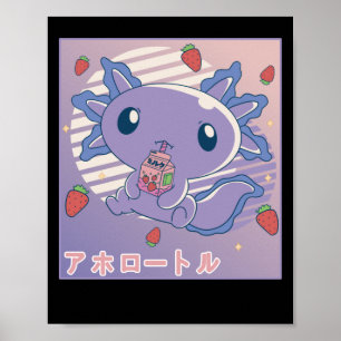 Poster Lait de fraise Axolotl Retro Kawaii Japon Axolotl