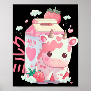 Poster Lait de fraise Lait de sabot Vache Carton Cute Kaw