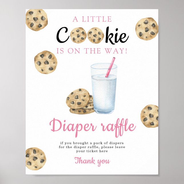 Poster Lait et biscuits baby shower Déchets Raffin jeu (Devant)
