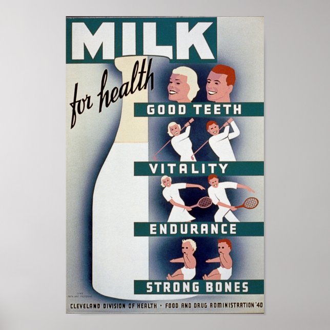 Poster Lait - pour la santé, bonnes dents, vitalité, endu (Devant)