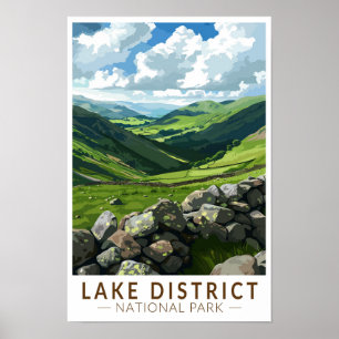 Poster Lake District National Park Travel Art Vintage