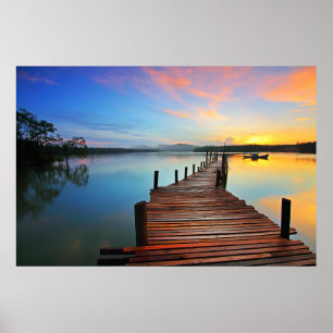 Poster Lake Dock Pier Sunrise