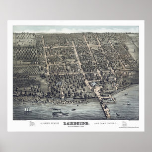 Poster Lakeside, carte panoramique de l'OH - 1884