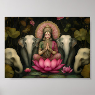Poster Lakshmi Goddess Art Imprimer : Hindu Lotus Elephan