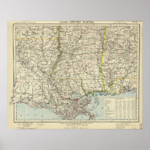 Poster L'Alabama, Mississippi, Louisiane, Arkansas