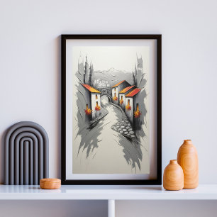 Poster L'allée du village à flanc de colline