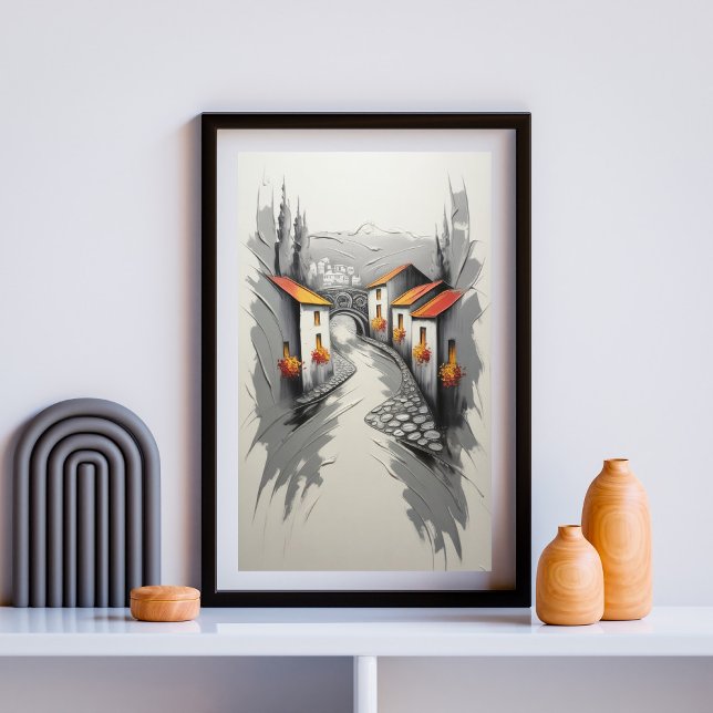 Poster L'allée du village à flanc de colline (Créateur téléchargé)