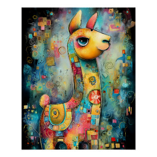 Poster Lama fantaisiste coloré avec des motifs abstraits