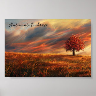 Poster Lame d'automne : Un arbre solitaire dans le pré