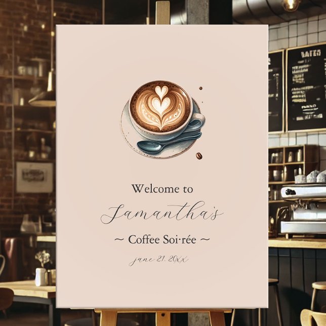 Poster L'amour brasse la Fête des mariées de café (bridal shower posters coffee love is brewing latte with heart)
