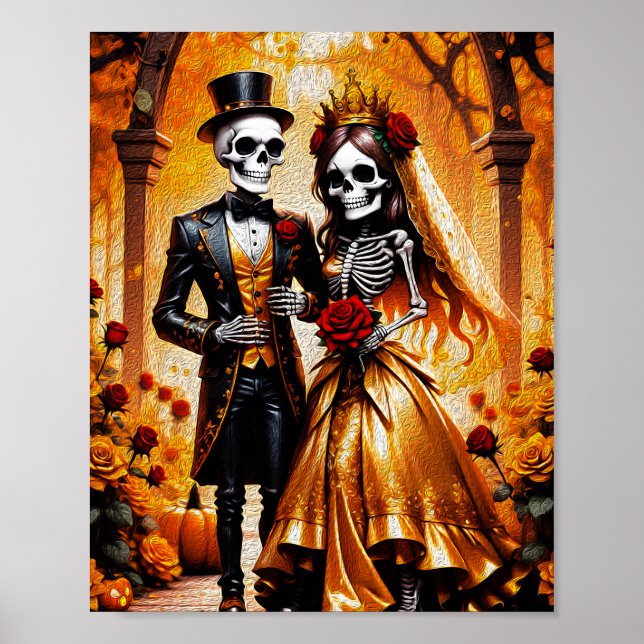 Poster L'Amour Cryptique - Peinture en couple de squelett (Devant)
