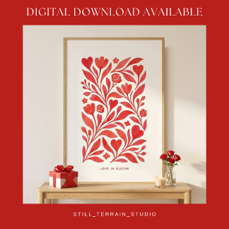Poster L'amour en fleurs Art floral rouge de la Saint-Val