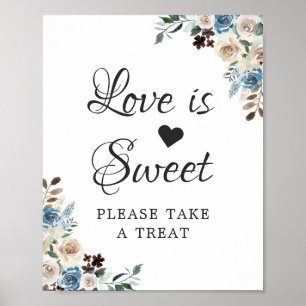 Poster L'amour est Douce Bohème Bleu Poussiéreux Beige Fl