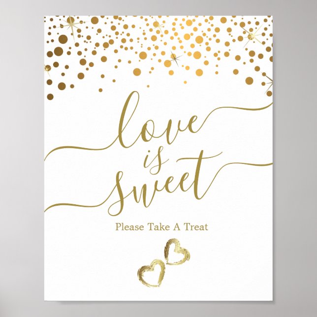 Poster L'amour est doux avec des points de confetti d'or (Devant)
