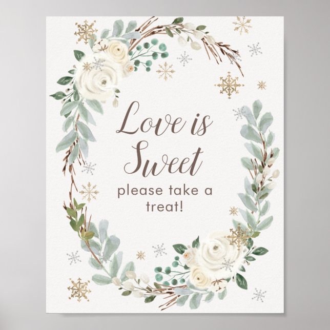 Poster L'amour est doux hiver Floral Mariage Faveur Signe (Devant)
