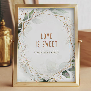 Poster L'amour est doux invités Green & Gold Rustic Sign