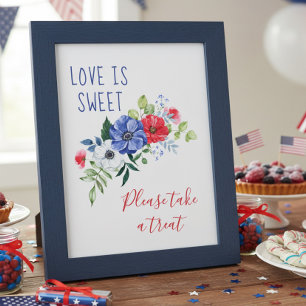 Poster L'amour est doux panneau de table floral rouge bla