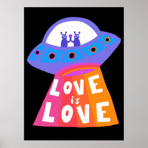 Poster L'AMOUR EST L'AMOUR Aliens vaisseau spatial coloré
