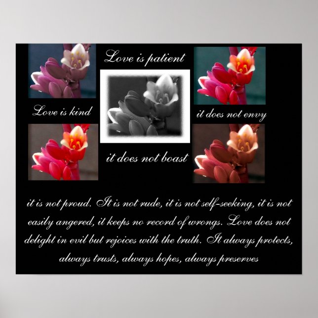 Poster L'amour est l'amour patient est gentil avec des fl (Devant)
