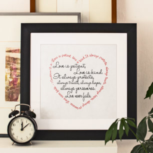 Poster L'amour est patient Mot Cœur non encadré ou encadr